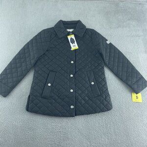 Anne Klein Black Quilted Jacket Coat S Lightweight Polyester Snap Front NWT 0577